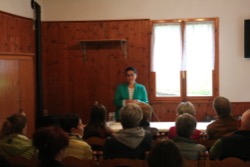 A health talk given by one of the students to a group of people in the village of Vessalico, not far from the school